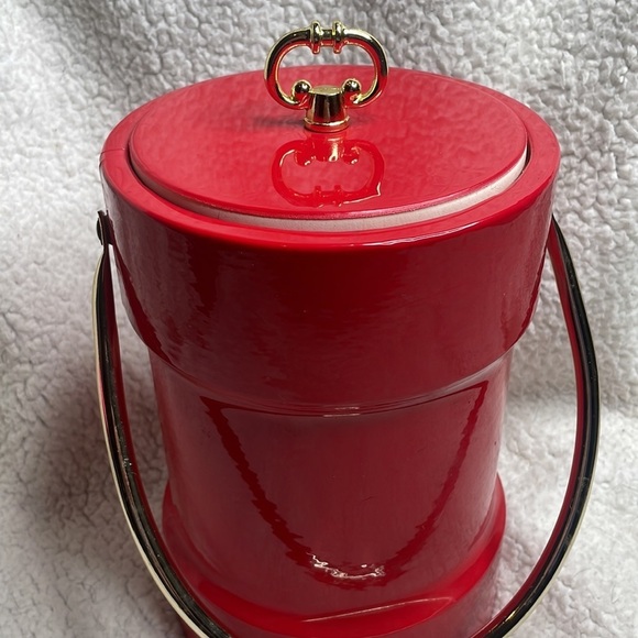 Vintage Red mid century, modern Kraftware Faux Leather Ice Bucket Reto Red - Picture 5 of 14
